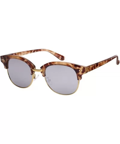 Half Frame Sunglasses with Flat Color Mirrored Lens C2114MR-FLREV - Demi - C5129ZD1G11 $4.98 Semi-rimless