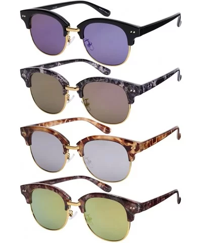 Half Frame Sunglasses with Flat Color Mirrored Lens C2114MR-FLREV - Demi - C5129ZD1G11 $4.98 Semi-rimless