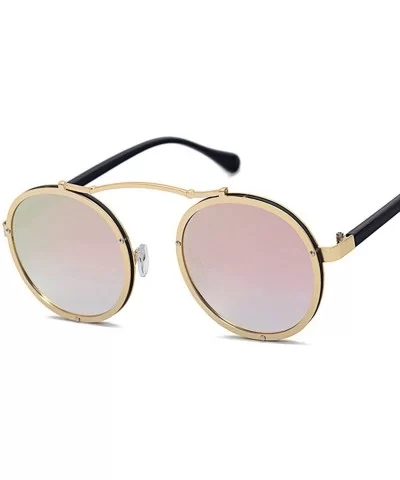 Popular Women Round Sunglasses Brand Designer Vintage Men Matte Frame Sun Glasses UV400 - Golden Pink - CE197Y7EI7Q $31.62 Round