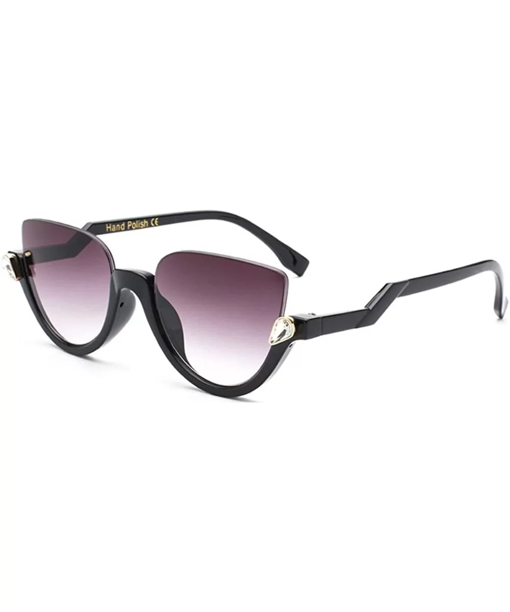 Women Cateye Sunglasses Half Rimmed 60s Semi-cateye Semi Rimless Jeweled Frame - Black - CE184K90SYN $14.07 Semi-rimless