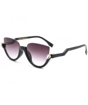 Women Cateye Sunglasses Half Rimmed 60s Semi-cateye Semi Rimless Jeweled Frame - Black - CE184K90SYN $14.07 Semi-rimless