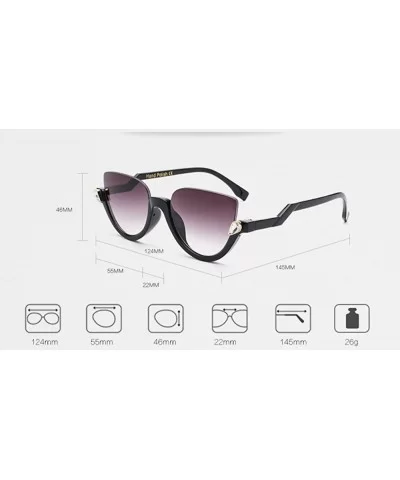 Women Cateye Sunglasses Half Rimmed 60s Semi-cateye Semi Rimless Jeweled Frame - Black - CE184K90SYN $14.07 Semi-rimless