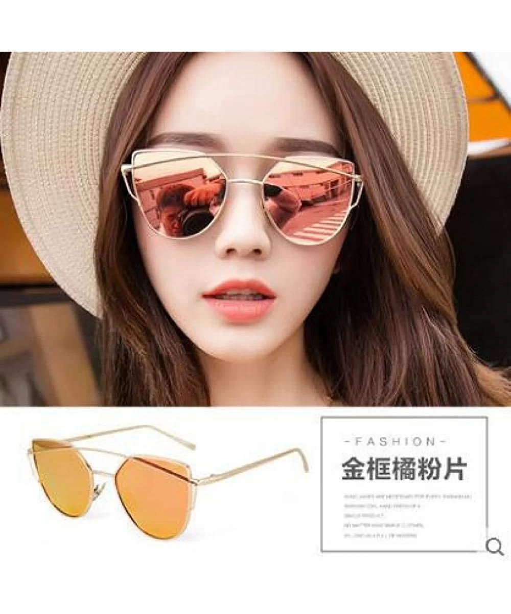 Cat Eye Women Sunglasses Women Brand Design Mirror Flat Rose Gold Vintage 1 - Silver Blue Lens - C318XE0CLY6 $6.16 Cat Eye