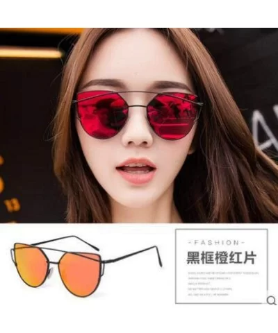 Cat Eye Women Sunglasses Women Brand Design Mirror Flat Rose Gold Vintage 1 - Silver Blue Lens - C318XE0CLY6 $6.16 Cat Eye