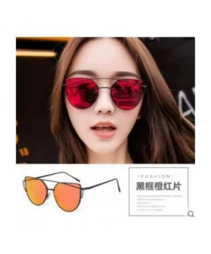 Cat Eye Women Sunglasses Women Brand Design Mirror Flat Rose Gold Vintage 1 - Silver Blue Lens - C318XE0CLY6 $6.16 Cat Eye