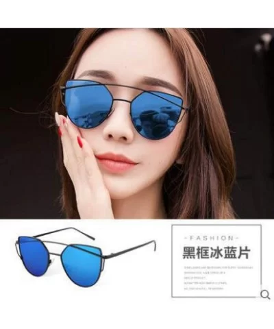 Cat Eye Women Sunglasses Women Brand Design Mirror Flat Rose Gold Vintage 1 - Silver Blue Lens - C318XE0CLY6 $6.16 Cat Eye