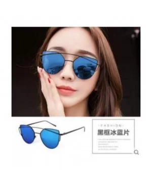 Cat Eye Women Sunglasses Women Brand Design Mirror Flat Rose Gold Vintage 1 - Silver Blue Lens - C318XE0CLY6 $6.16 Cat Eye