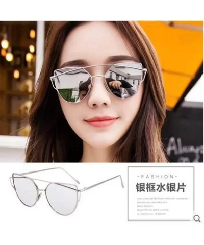 Cat Eye Women Sunglasses Women Brand Design Mirror Flat Rose Gold Vintage 1 - Silver Blue Lens - C318XE0CLY6 $6.16 Cat Eye