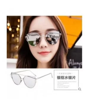 Cat Eye Women Sunglasses Women Brand Design Mirror Flat Rose Gold Vintage 1 - Silver Blue Lens - C318XE0CLY6 $6.16 Cat Eye