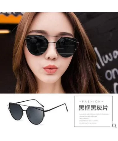 Cat Eye Women Sunglasses Women Brand Design Mirror Flat Rose Gold Vintage 1 - Silver Blue Lens - C318XE0CLY6 $6.16 Cat Eye