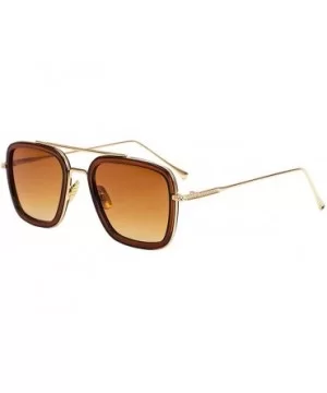 Men Cool Square Lens Sunglasses Street Fashion Metal Frames Eyewear UV Protection - Coffee - CK197ZRDN9T $5.68 Rectangular