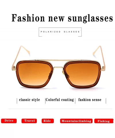 Men Cool Square Lens Sunglasses Street Fashion Metal Frames Eyewear UV Protection - Coffee - CK197ZRDN9T $5.68 Rectangular