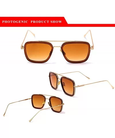 Men Cool Square Lens Sunglasses Street Fashion Metal Frames Eyewear UV Protection - Coffee - CK197ZRDN9T $5.68 Rectangular