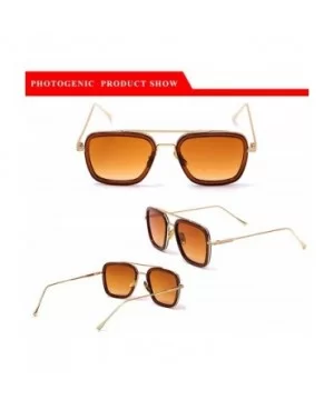 Men Cool Square Lens Sunglasses Street Fashion Metal Frames Eyewear UV Protection - Coffee - CK197ZRDN9T $5.68 Rectangular