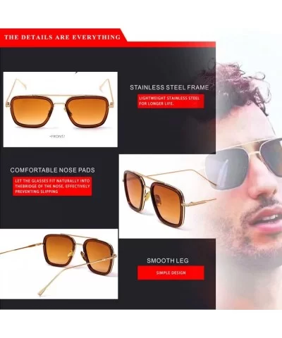 Men Cool Square Lens Sunglasses Street Fashion Metal Frames Eyewear UV Protection - Coffee - CK197ZRDN9T $5.68 Rectangular