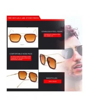 Men Cool Square Lens Sunglasses Street Fashion Metal Frames Eyewear UV Protection - Coffee - CK197ZRDN9T $5.68 Rectangular