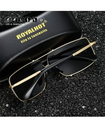 Polarized Sunglasses for Mens Rectangular Lenes UV Protection Alloy Frame for Driving - Gold Grey - CX18YI4UN5G $9.85 Rectang...