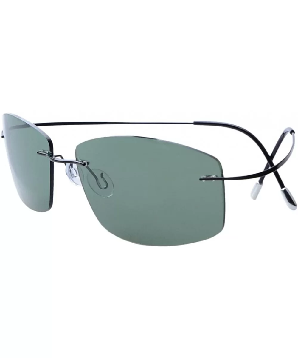 Rimless Titanium Frame Polarized Sunglasses - Black / Green Lens - CW11XZU3TMF $41.30 Aviator