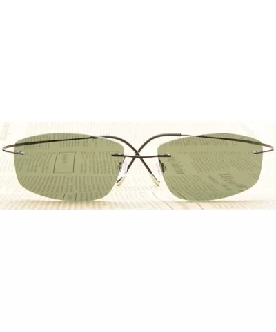 Rimless Titanium Frame Polarized Sunglasses - Black / Green Lens - CW11XZU3TMF $41.30 Aviator