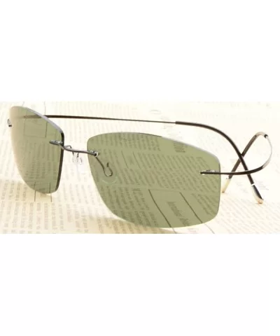 Rimless Titanium Frame Polarized Sunglasses - Black / Green Lens - CW11XZU3TMF $41.30 Aviator