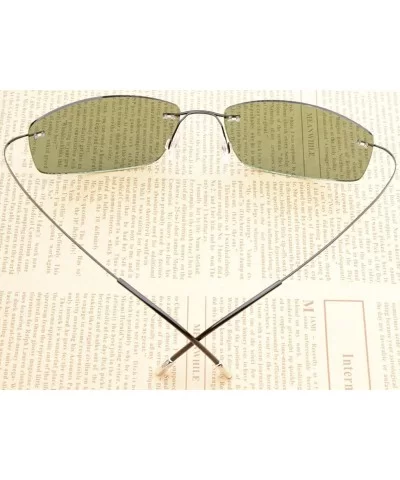 Rimless Titanium Frame Polarized Sunglasses - Black / Green Lens - CW11XZU3TMF $41.30 Aviator