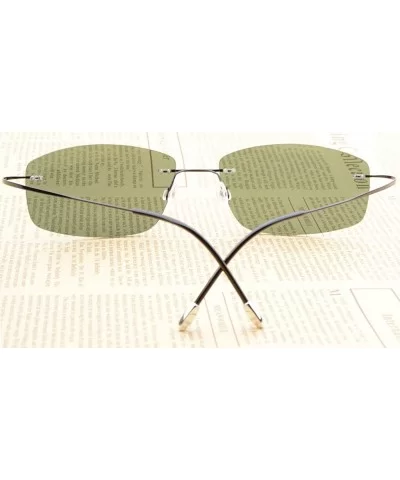 Rimless Titanium Frame Polarized Sunglasses - Black / Green Lens - CW11XZU3TMF $41.30 Aviator