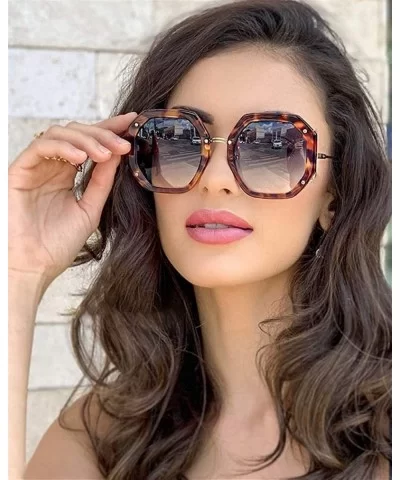 Polygonal Frame Sunglasses for Women Trendy Oversized Gradient Lens Big Frame Eyewears UV Protection - C3 Red - CG190HEDNT8 $...