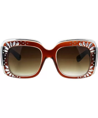 Concave Engrave Bling Sparkling Jewel Rectangular Thick Plastic Sunglasses - All Brown - CJ18H6Q22AL $10.24 Rectangular