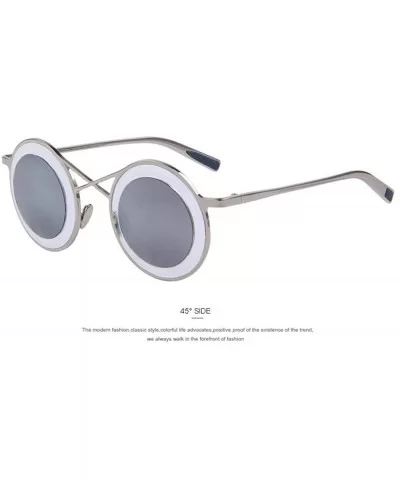 Fashion Women Round Sunglasses Twin-Beams Sunglasses Coating C07 Brown - C06 Silver - CT18YR20SL0 $7.66 Aviator