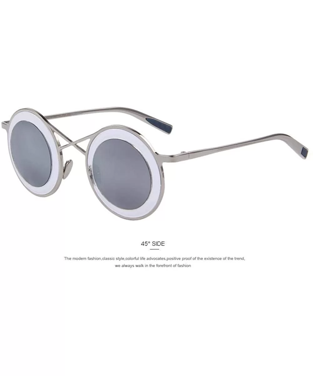 Fashion Women Round Sunglasses Twin-Beams Sunglasses Coating C07 Brown - C06 Silver - CT18YR20SL0 $7.66 Aviator