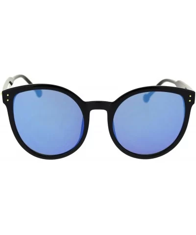 Womens Color Mirror Lens Oversize Round Butterfly Chic Sunglasses - Shiny Black Blue Mirror - CP18RW4QY7I $6.39 Butterfly