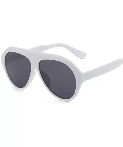 Retro Thick Frame Black Pilot Sunglasses Women Ladies Mirror Lens Shield Sun Glasses For Female - White Gray - CX1998YY4HC $8...