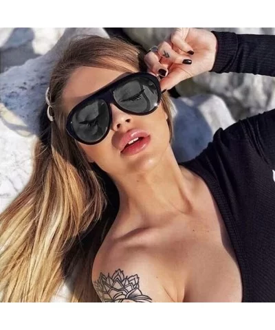 Retro Thick Frame Black Pilot Sunglasses Women Ladies Mirror Lens Shield Sun Glasses For Female - White Gray - CX1998YY4HC $8...