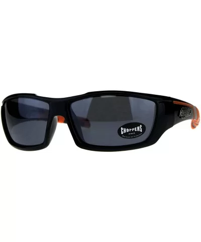 Mens Sunglasses Bikers Fashion Wrap Around Shades UV 400 - Black Orange - CB18DRWUHA4 $6.80 Wrap