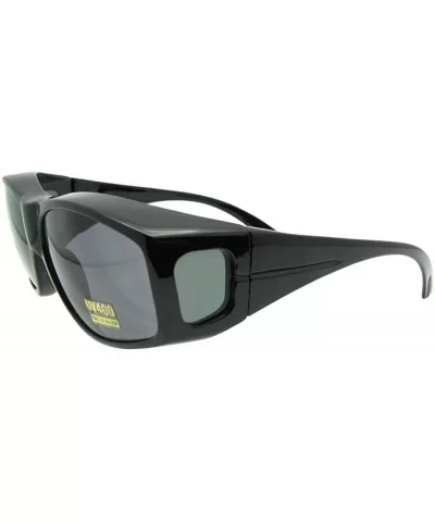 Large Wrap Around Non Polarized Fit over Sunglasses F18 - Shiny Black-non Polarized Gray Lens - CQ193097O3M $15.37 Wrap