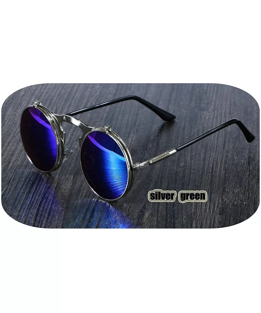 3057 Steampunk Sunglasses Round Metal Women Style Retro Flip Circular Double Sun Glasses Men CIRCLE - C4199C0IINW $16.81 Round