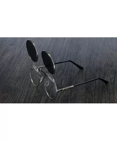 3057 Steampunk Sunglasses Round Metal Women Style Retro Flip Circular Double Sun Glasses Men CIRCLE - C4199C0IINW $16.81 Round