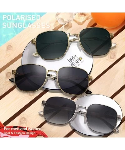 Polygonal Polarized Sunglasses for Men Women Metal Geometric Square Driving Glasses - Gradient Green Lens - CC194X6W0UZ $12.2...