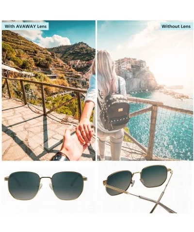 Polygonal Polarized Sunglasses for Men Women Metal Geometric Square Driving Glasses - Gradient Green Lens - CC194X6W0UZ $12.2...