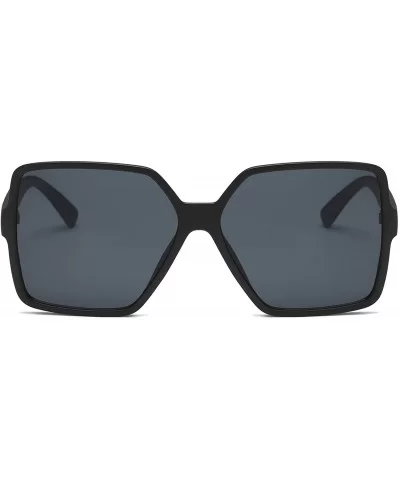 Classic Women Square Oversized Sunglasses for Men Flat Top Fashion Shades - Black Frame - Black Lens - C918ULSWG4H $6.44 Over...