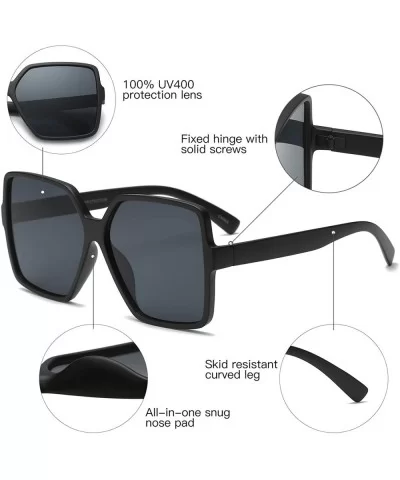 Classic Women Square Oversized Sunglasses for Men Flat Top Fashion Shades - Black Frame - Black Lens - C918ULSWG4H $6.44 Over...