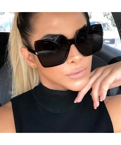 Classic Women Square Oversized Sunglasses for Men Flat Top Fashion Shades - Black Frame - Black Lens - C918ULSWG4H $6.44 Over...