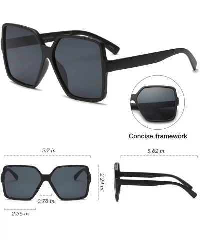 Classic Women Square Oversized Sunglasses for Men Flat Top Fashion Shades - Black Frame - Black Lens - C918ULSWG4H $6.44 Over...