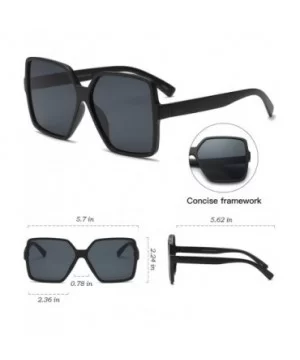 Classic Women Square Oversized Sunglasses for Men Flat Top Fashion Shades - Black Frame - Black Lens - C918ULSWG4H $6.44 Over...