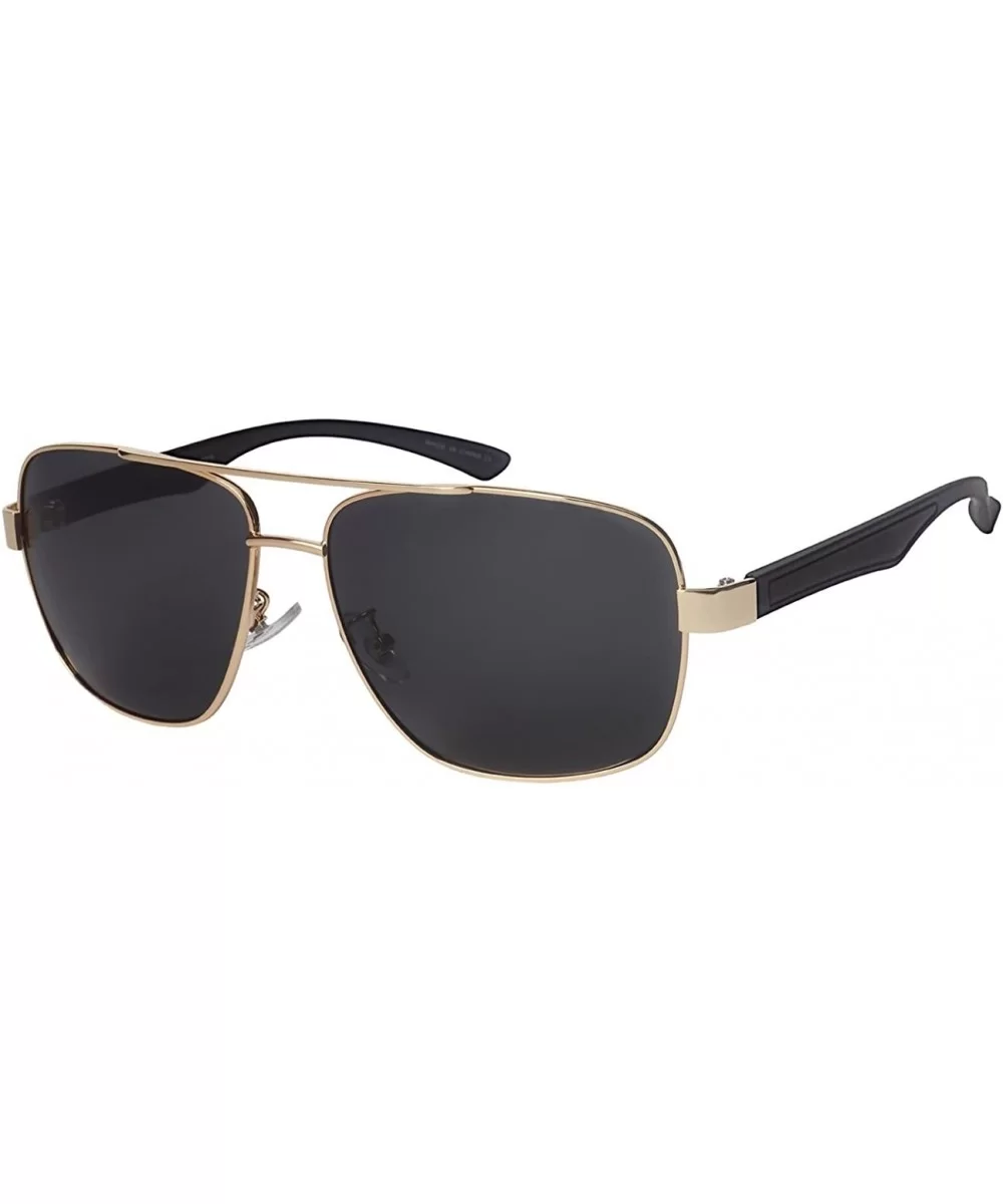 Classic Polarized Rectangular Metal Aviator Sunglasses For Men 100% UV Protection 1201-P - Gold+matte Black - CH1824U3SMX $9....