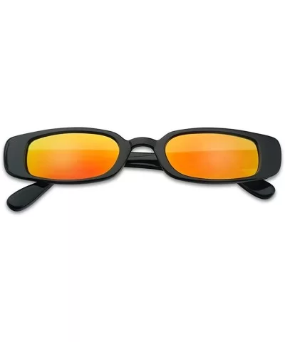 Small Narrow Retro Thin Rectangular Mirrored Lens 90's Vintage Sun Glasses - Black Frame - Fire Red - CS180YKAD43 $5.36 Round