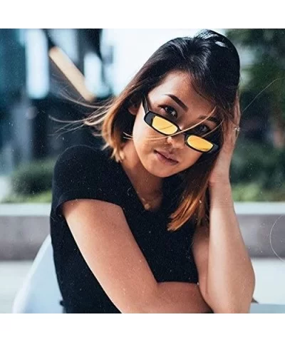 Small Narrow Retro Thin Rectangular Mirrored Lens 90's Vintage Sun Glasses - Black Frame - Fire Red - CS180YKAD43 $5.36 Round