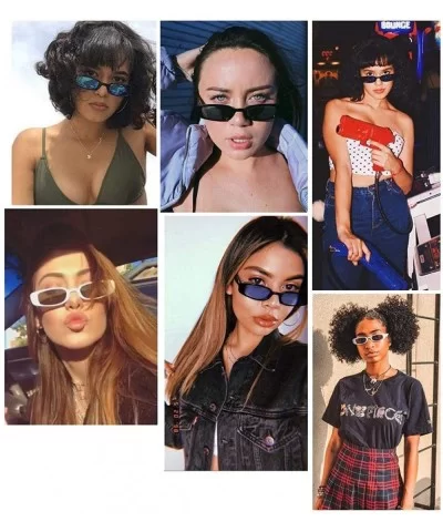 Small Narrow Retro Thin Rectangular Mirrored Lens 90's Vintage Sun Glasses - Black Frame - Fire Red - CS180YKAD43 $5.36 Round