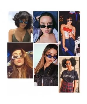 Small Narrow Retro Thin Rectangular Mirrored Lens 90's Vintage Sun Glasses - Black Frame - Fire Red - CS180YKAD43 $5.36 Round