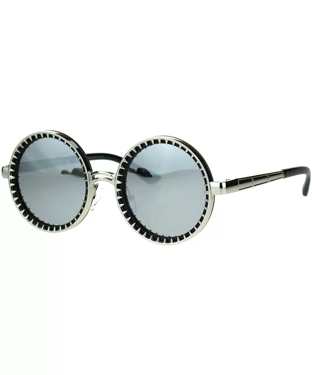 Steampunk Fashion Sunglasses Round Circle Spiked Frame Mirror Lens - Silver (Silver Mirror) - C5189XGKGRM $6.76 Round